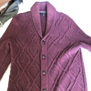 BUTTON UP HEAVY COTTON/WOOL SWEATER - MAROON